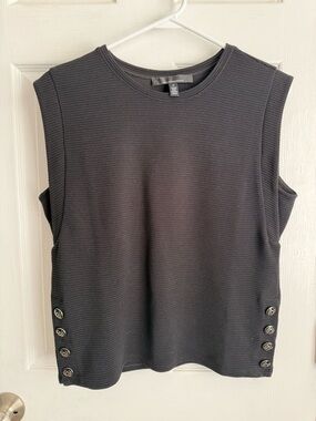 White House Black Market Black Ribbed Sleeveless Top with Side Buttons